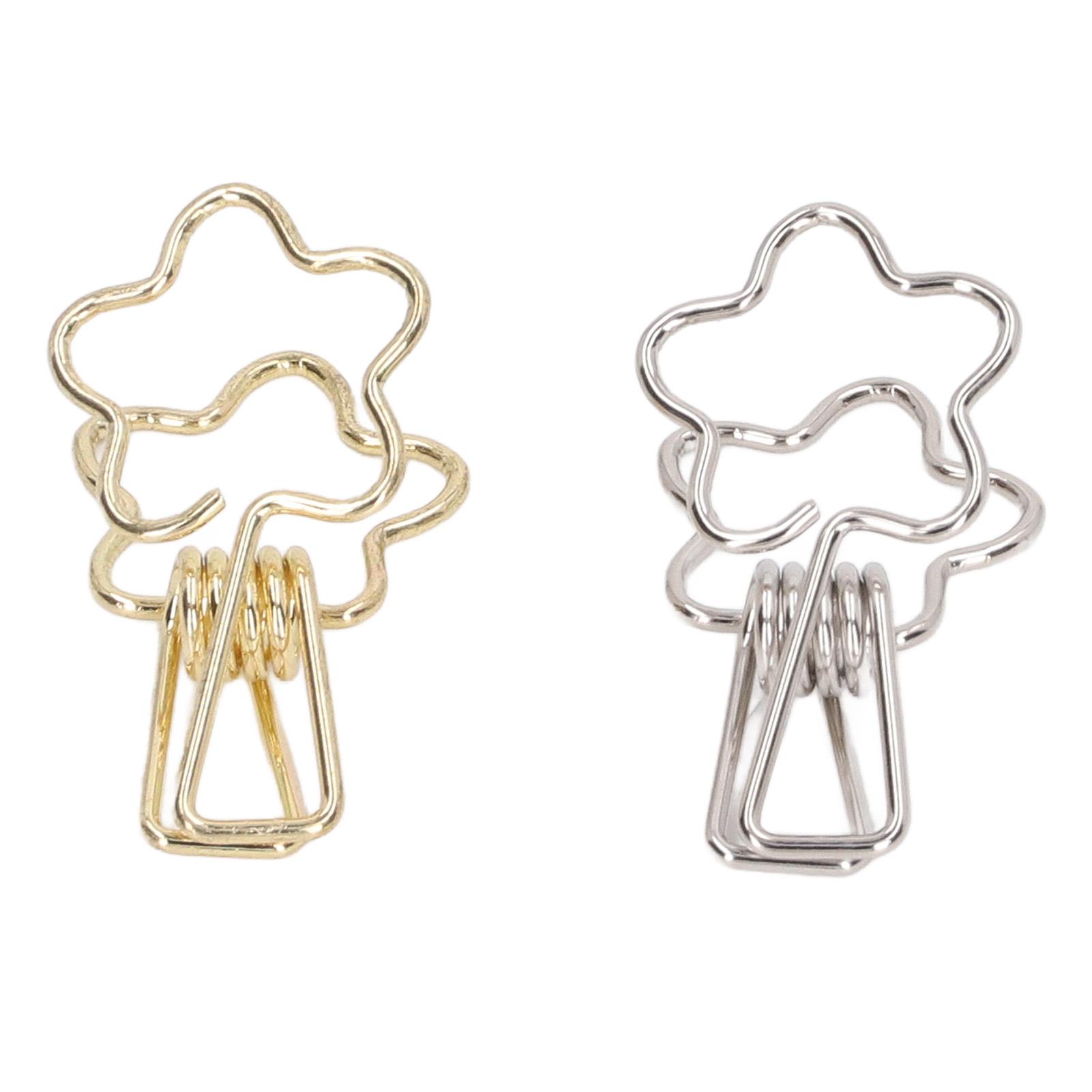 

100pcs Binder Clips Gold Silver Flower Shape Metal Hollowed Long Tail Clips Paper Clamps for Office Document