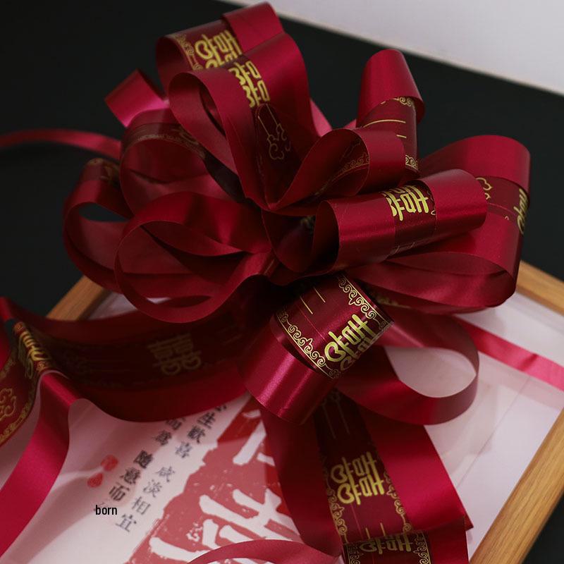 Wedding Car Mirror Pull-Flower Bow and Gift-Packaged Qixi Flower Bouquet