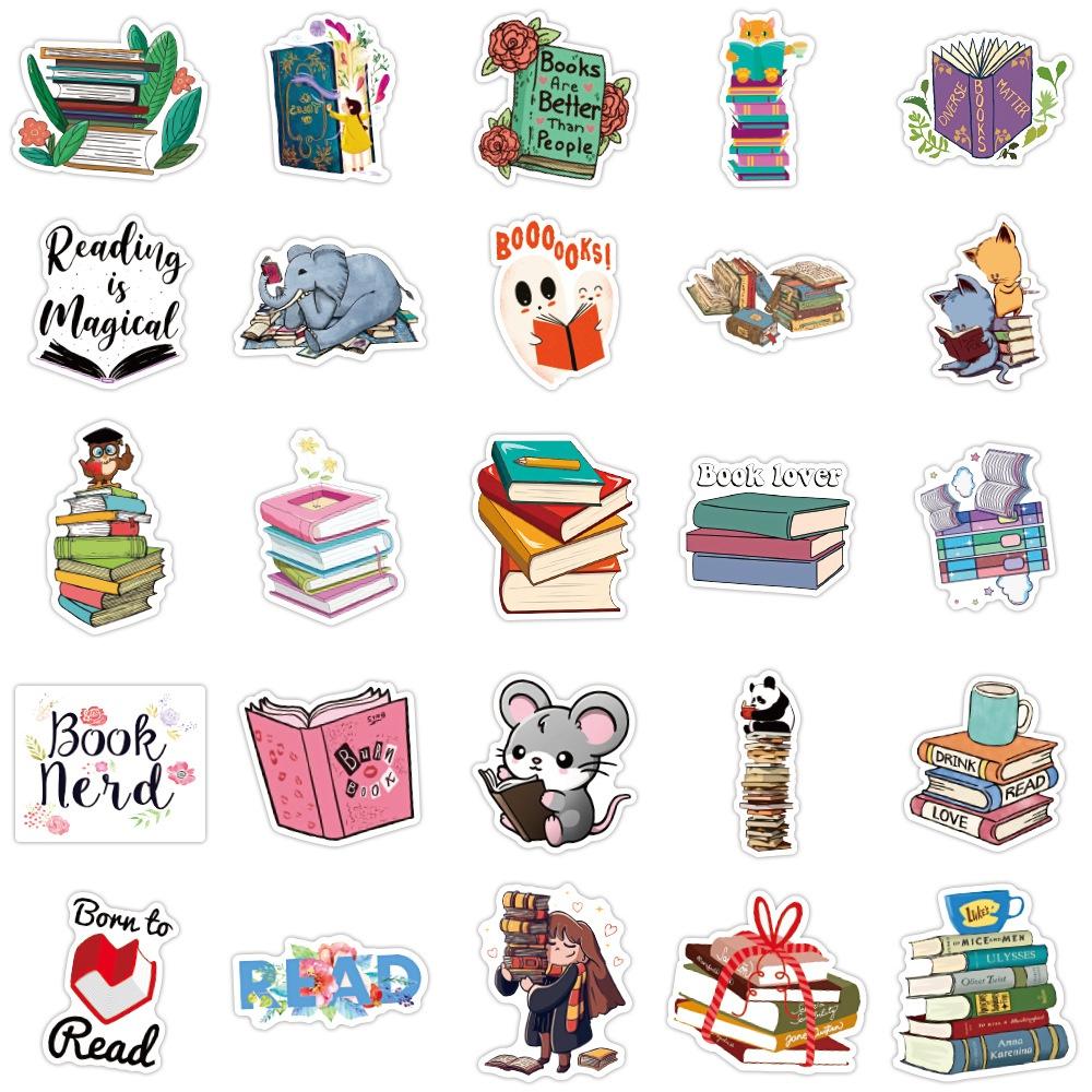 10/50Pcs Reading Book Stickers Inspiring Study Hard Stickers Creative Graffiti Stickers for DIY Luggage Laptop Skateboard Motorcycle Bicycle Stickers
