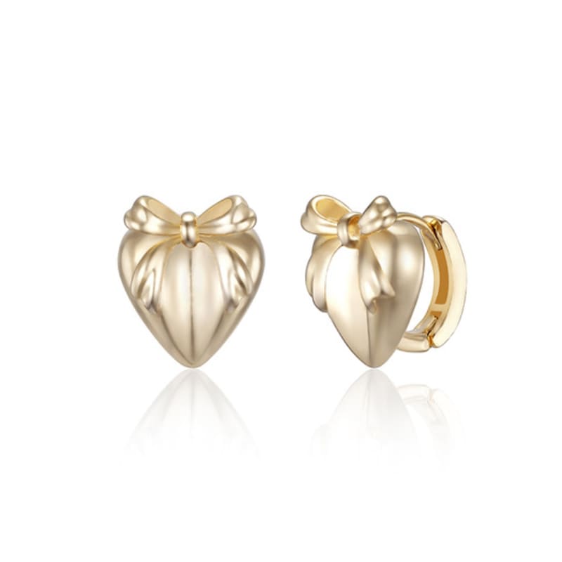 LUNNE Silver 925 Sweet Ribbon Heart One-Touch Earrings #LSE97