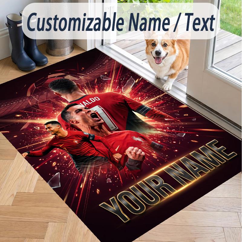 Custom Text Printed Rug Cristiano Ronaldo Non Slip Floor Carpet For Home Room Decor