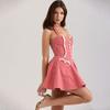 Fashion Style 2025 Summer New Arrival Women's Clothing Pure Desire Sexy Halter Contrast Color Slim Fit Slimming Lace up Gingham