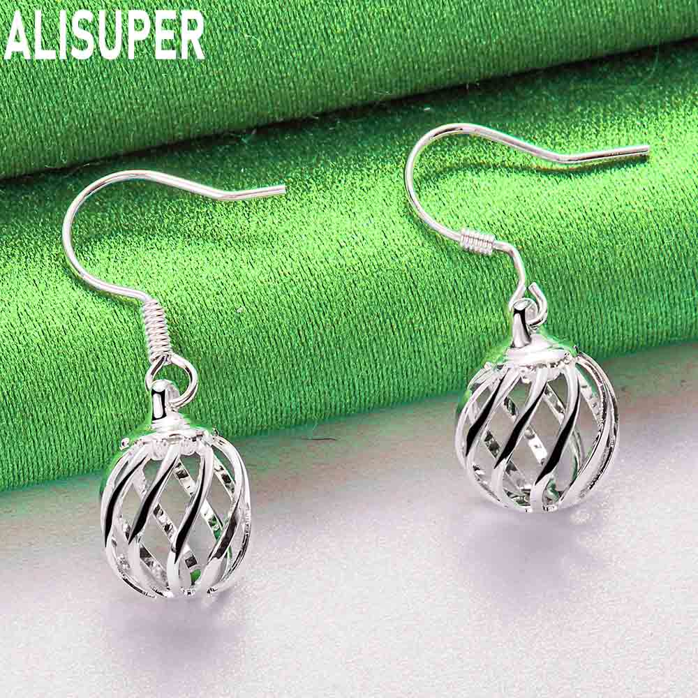 925 Sterling Silver Simple Hollowed-Out Spiral Ball Earrings - Stylish Evening Jewelry