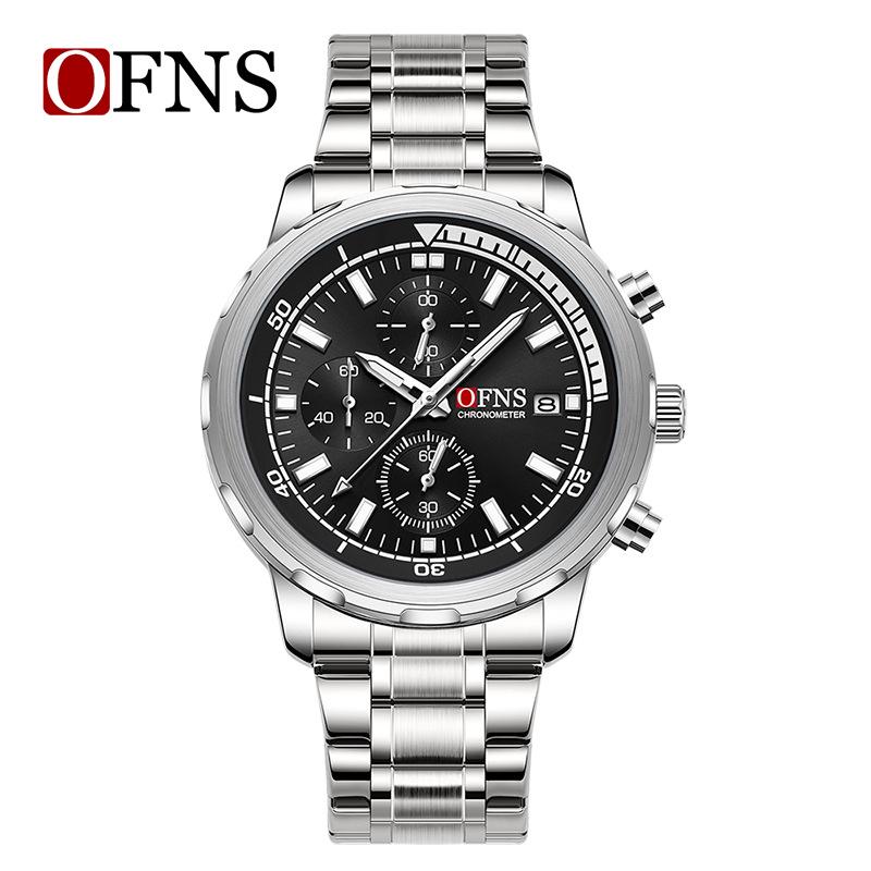 OFNS Men's Fashionable Multi-Functional Luminous Six-Needle Quartz Watch with Calendar and Waterproof Timer