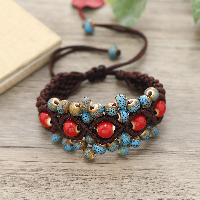 Hand-woven retro ceramic bracelet women's versatile simple temperament literary hand rope with jewelry