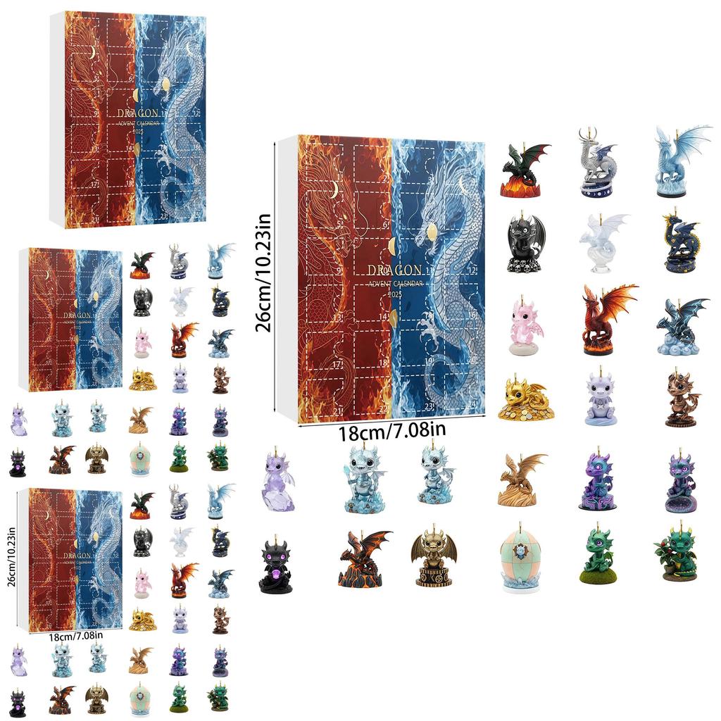 Wasser Feuer Drache Weihnachts-Adventskalender Mit Flachen Acryl-Ornamenten Für Feiertagsdekoration Und Zum Verschenken