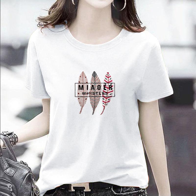 GMXIA Women's Fashion Casual Summer Spring Solid Color Print Short Sleeve O-Neck T-shirts and Loose Tops