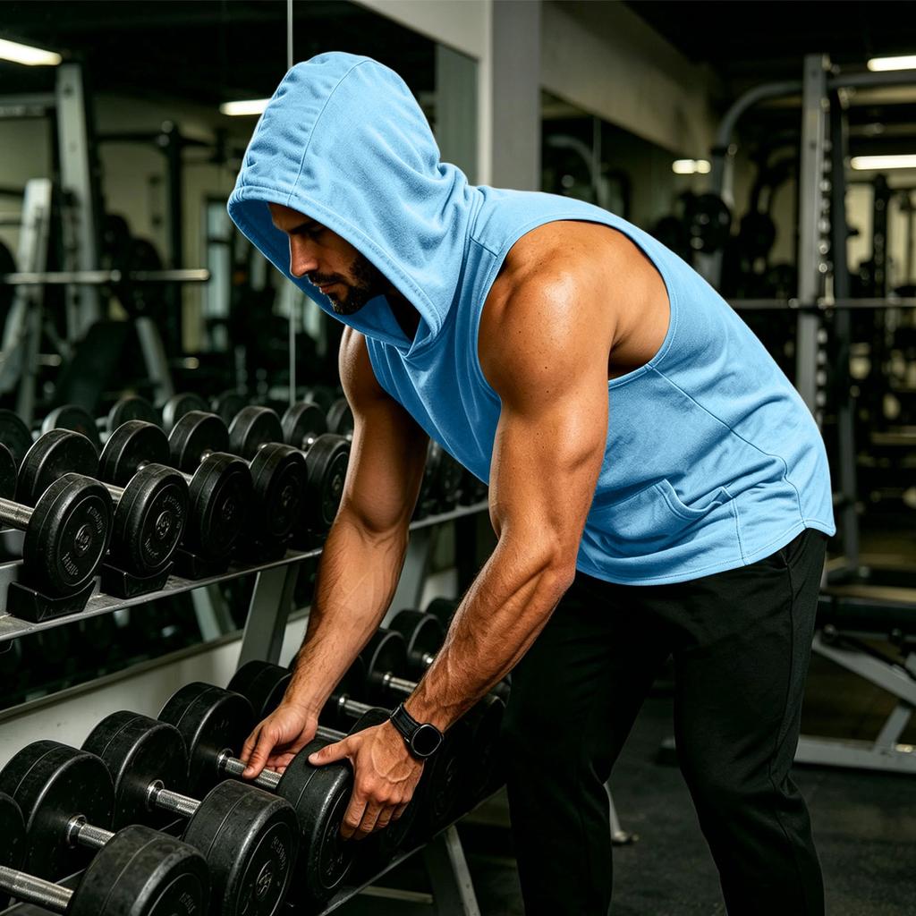 Men's Sleeveless Hoodie Muscle Fit Gym Tank Top Breathable Quick Dry Workout Vest for Fitness Training