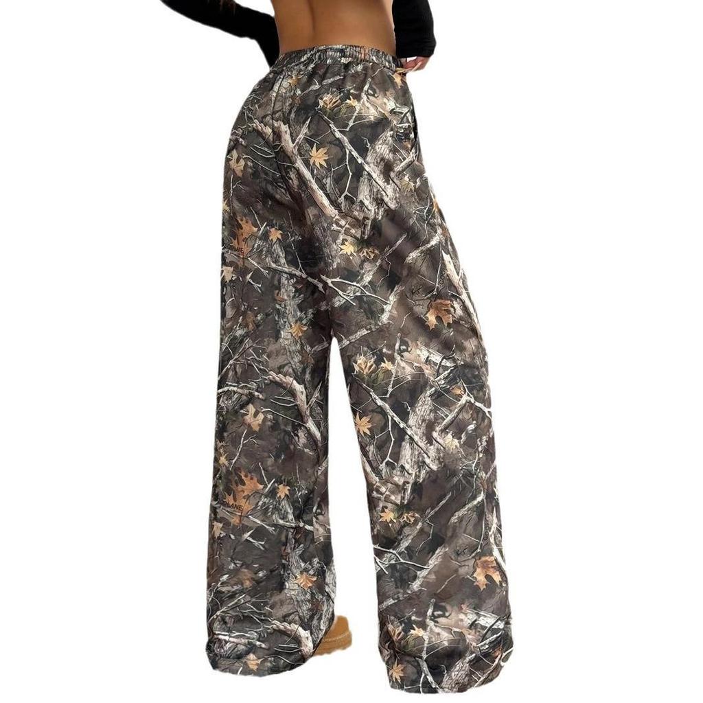 2024 Cross-border Teen Camouflage Elastic Drawstring Wide-Leg Pants