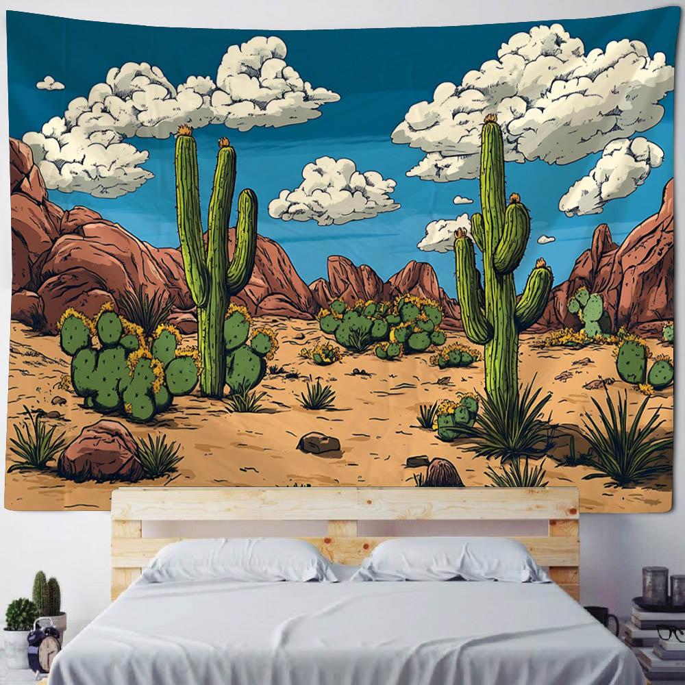 Tropical Plant Tapestry Cactus Wall Hanging Painting Nordic Style Bedroom Fabric Background Decoration Home Sofa Mat Bed Sheet