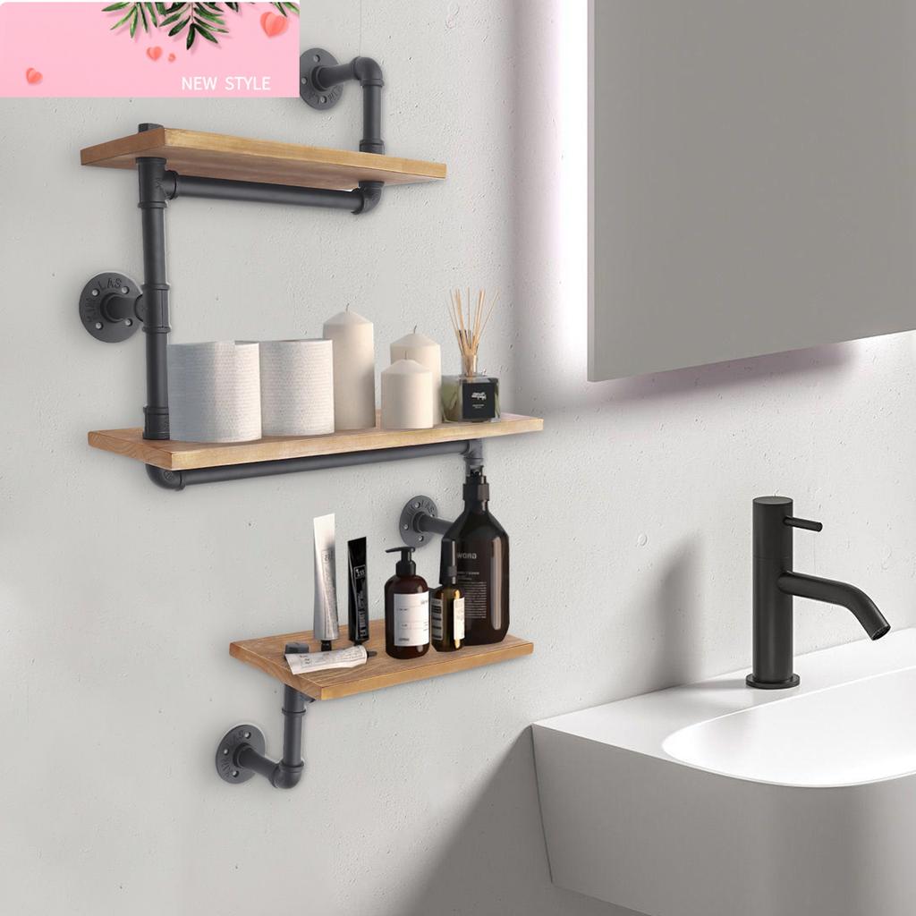 3-tier Vintage Storage Shelf Wall Mounted Industrial Wooden Frame Bookshelf Kitchen Shelf
