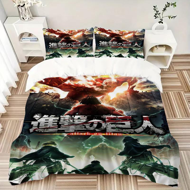 3Pcs Attack Titans Bedding Set Soft Fabric Duvet Cover Pillowcases Home Christmas Xmas Halloween Gift 1 Duvet Cover 2 Pillowcase L1117