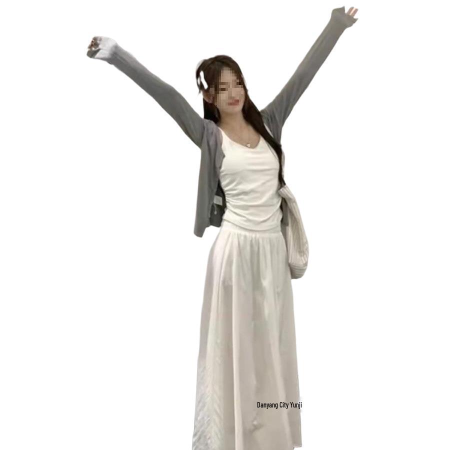 Grey Slimming Long Sleeve Knit Cardigan for Women - Casual and Versatile for Early Spring & Autumn