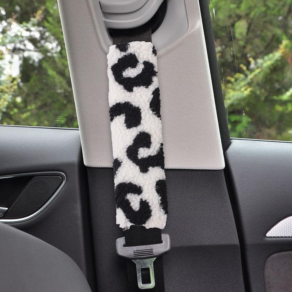 Cute Leopard Print Cartoon Car Seatbelt Shoulder Strap Cover - Anti-Choke Plush Protector for Women