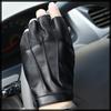 White Fang NT148 Fingerless Gloves, Simple, Solid Leather, Stylish Rock Style for Men (Black)