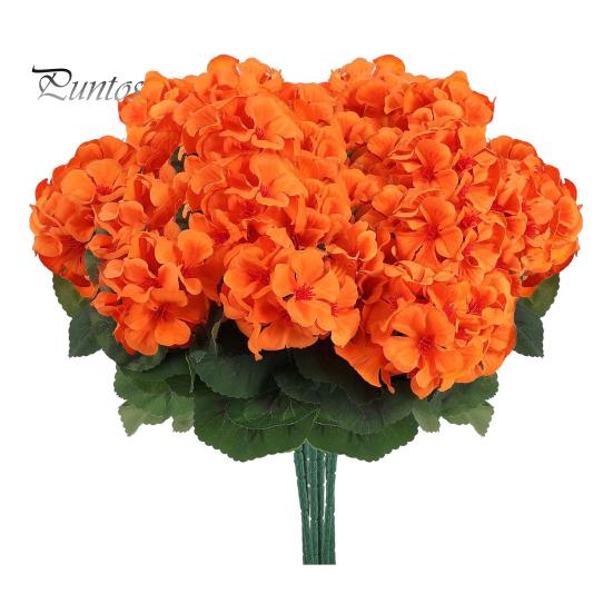 Long-lasting Decorative Flowers 1/6/12Pcs Artificial Geranium Flower with Green Leaves Realistic UV Resistant No Fading Fake Silk Indoor Outdoor