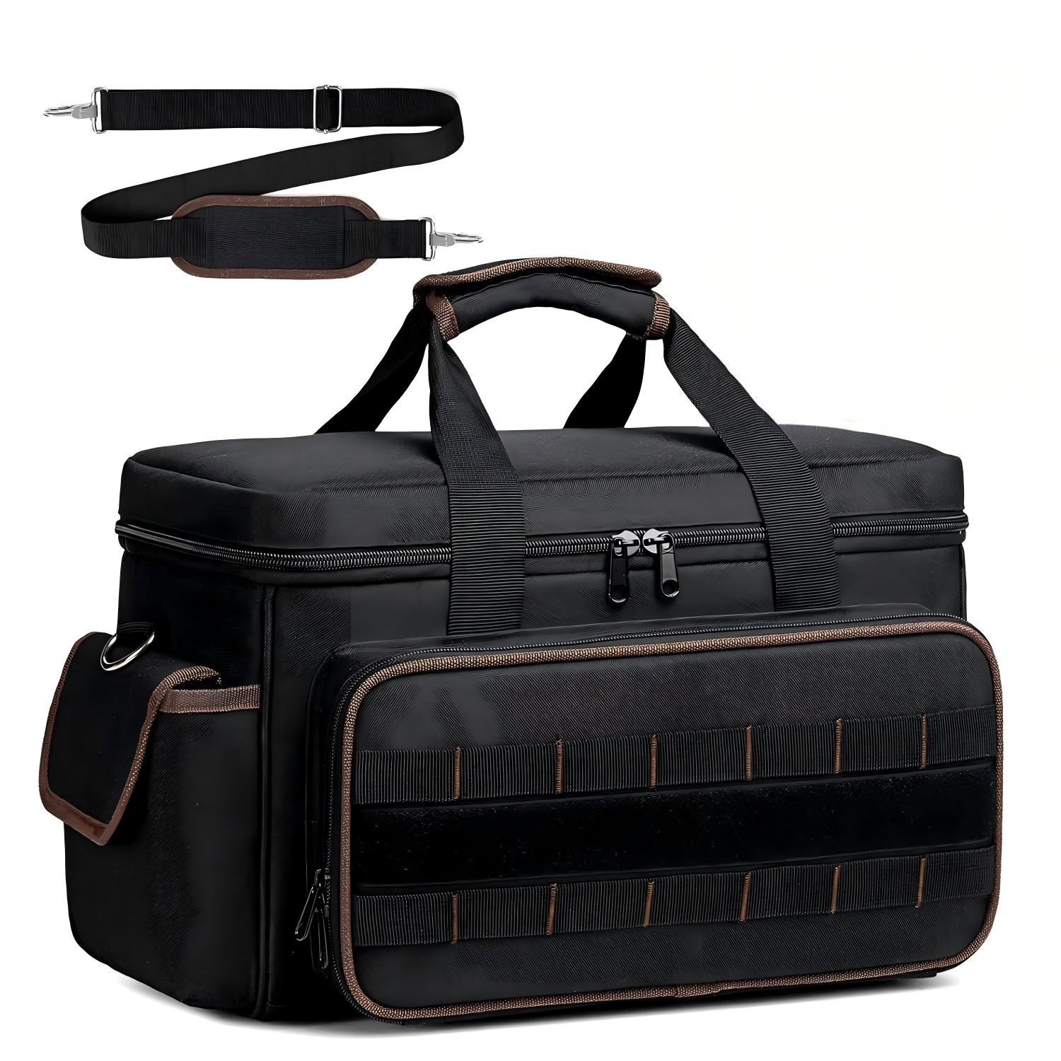 

17 Inch Large Capacity Tool Kit 20 Pockets Portable Tool Kit with Shoulder Strap Wide Mouth Tool Bag for Electrician Mechanics чорний коричневого кольору