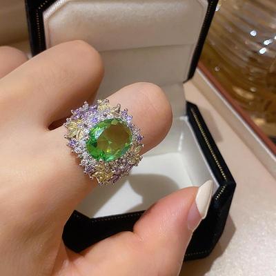 Exquisite Retro Zircon Flower Oval Open Ring: Sparkly, Fashionable & Versatile Index Finger Jewelry
