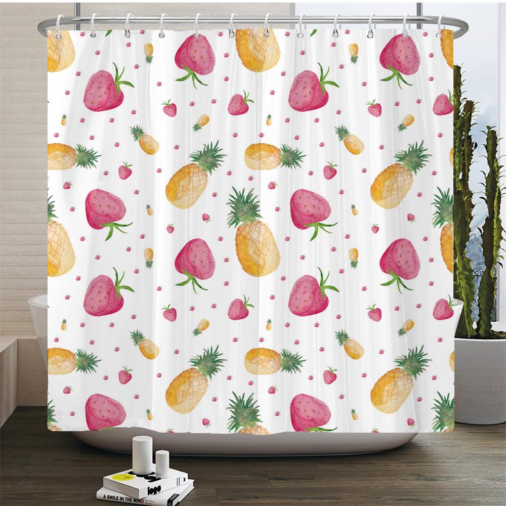 Frucht Duschvorhang Orange Banane Pfirsich Wassermelone Muster Niedliche Kinder Badezimmer Deko Polyester Stoff Wasserdicht Badevorhang