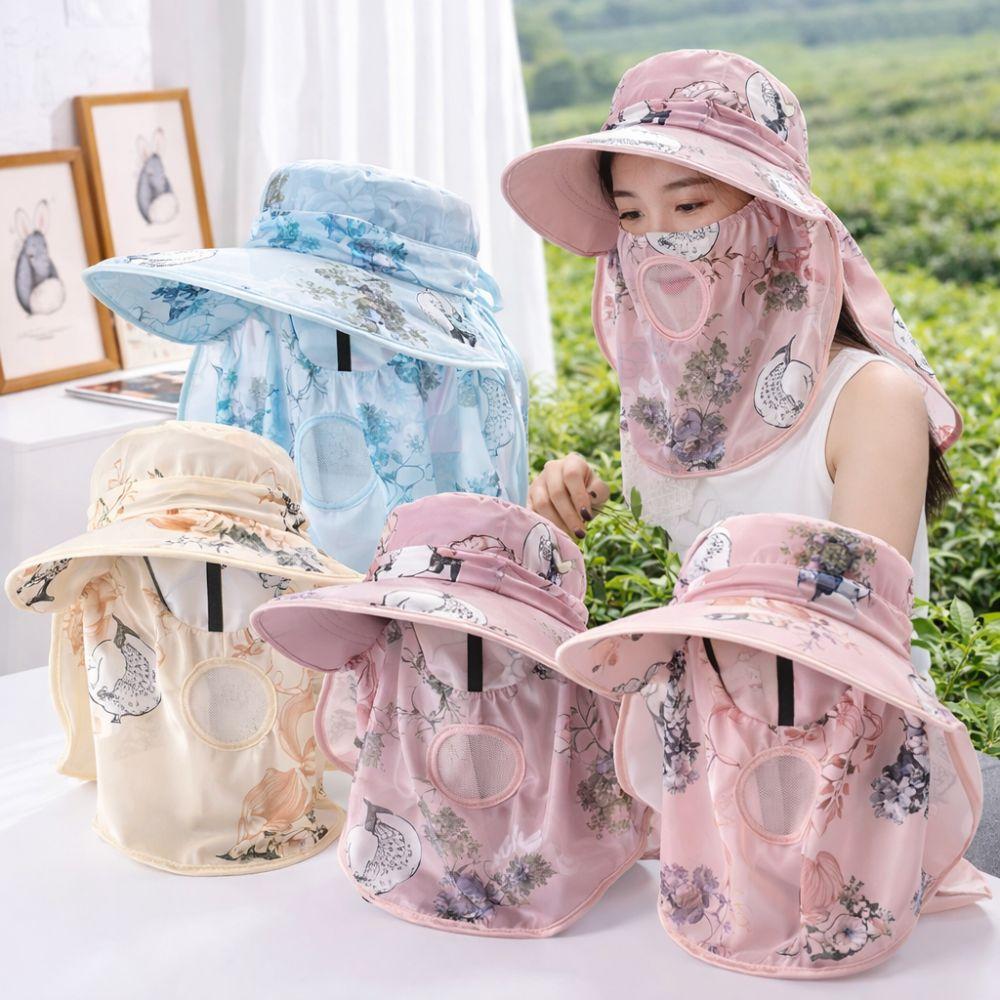Wide Brim Tea Picking Work Hat UV Protection Fisherman's Hat Face Mask Sun Hat  Summer Outdoor