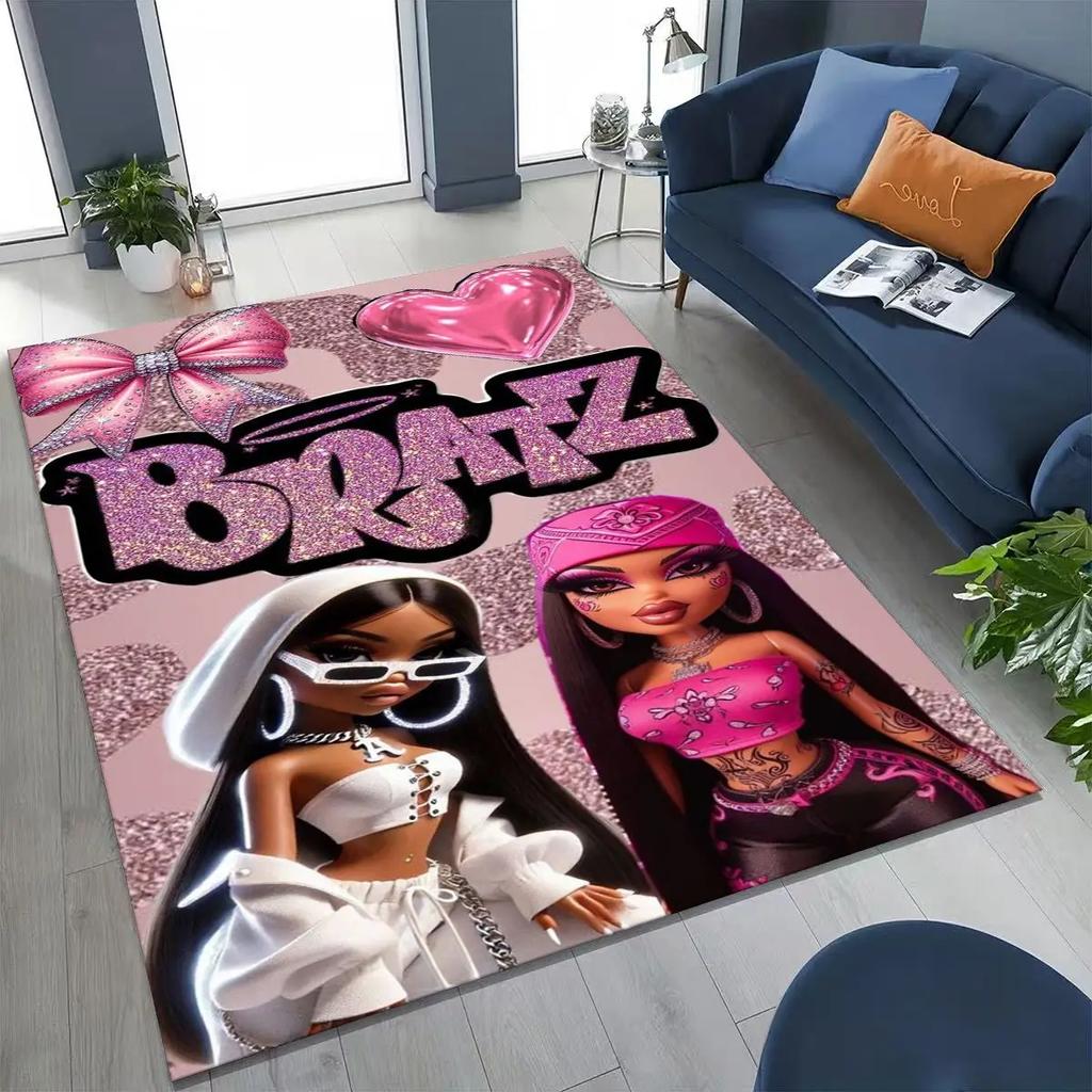 Fashion Girls Bratz Doll Cartoon Art Rug for Bedroom Living Room Sofa Home Doormat Decor,Large Kids Play Non-slip Floor Mat Gift