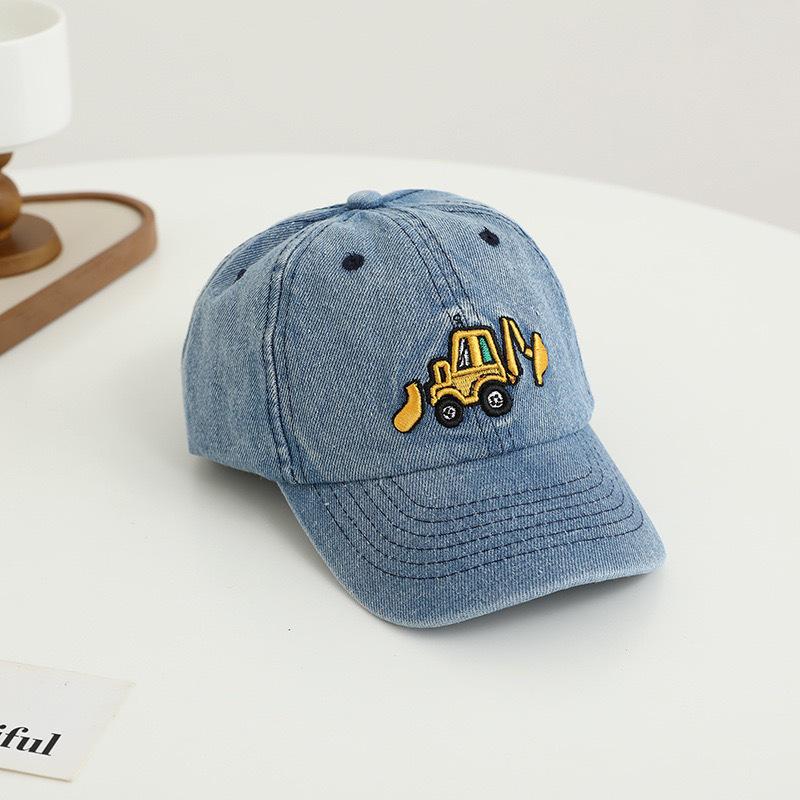Kids' Washed Denim Excavator Baseball Cap - Spring/Autumn Korean Style