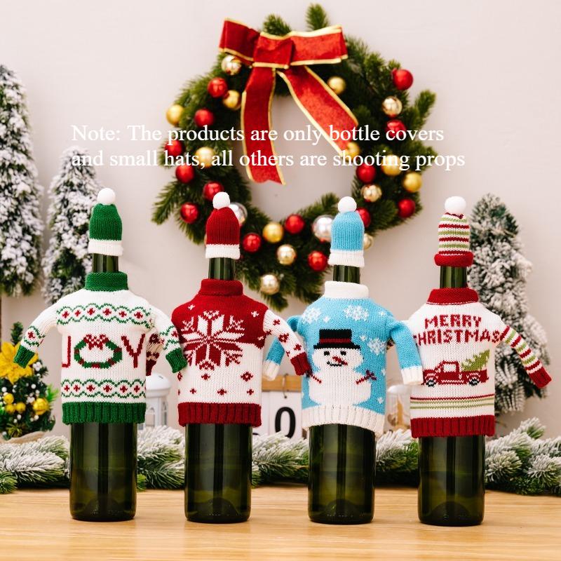 Christmas Knitted Wine Bottle Cover Christmas Ornament Creative Cartoon Sweater Wine Bottle Cover Snowman Red Wine Cover