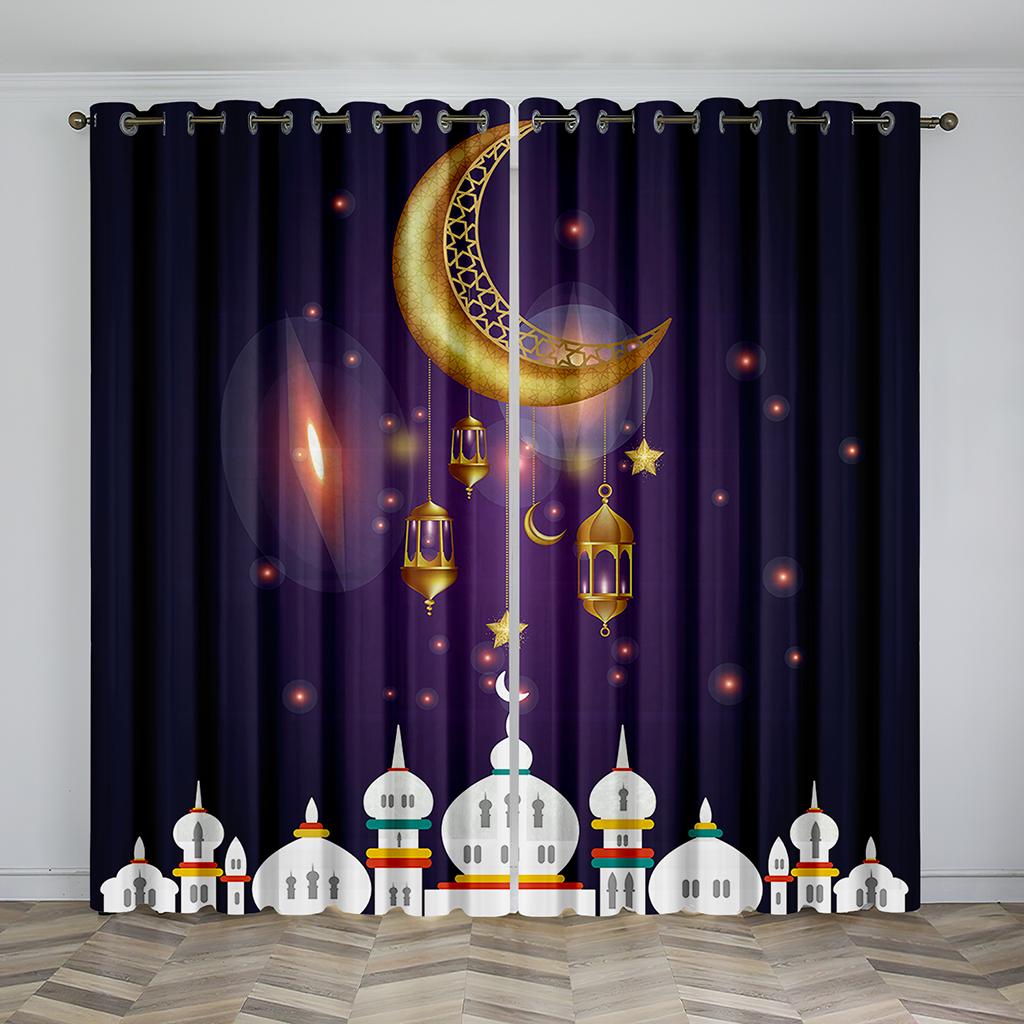 2PC Ramadan Decoration  Outdoor Curtains With Pole Pocket Curtains, Suitable For Kitchen, Coffee Shop, Living Room, Balcony