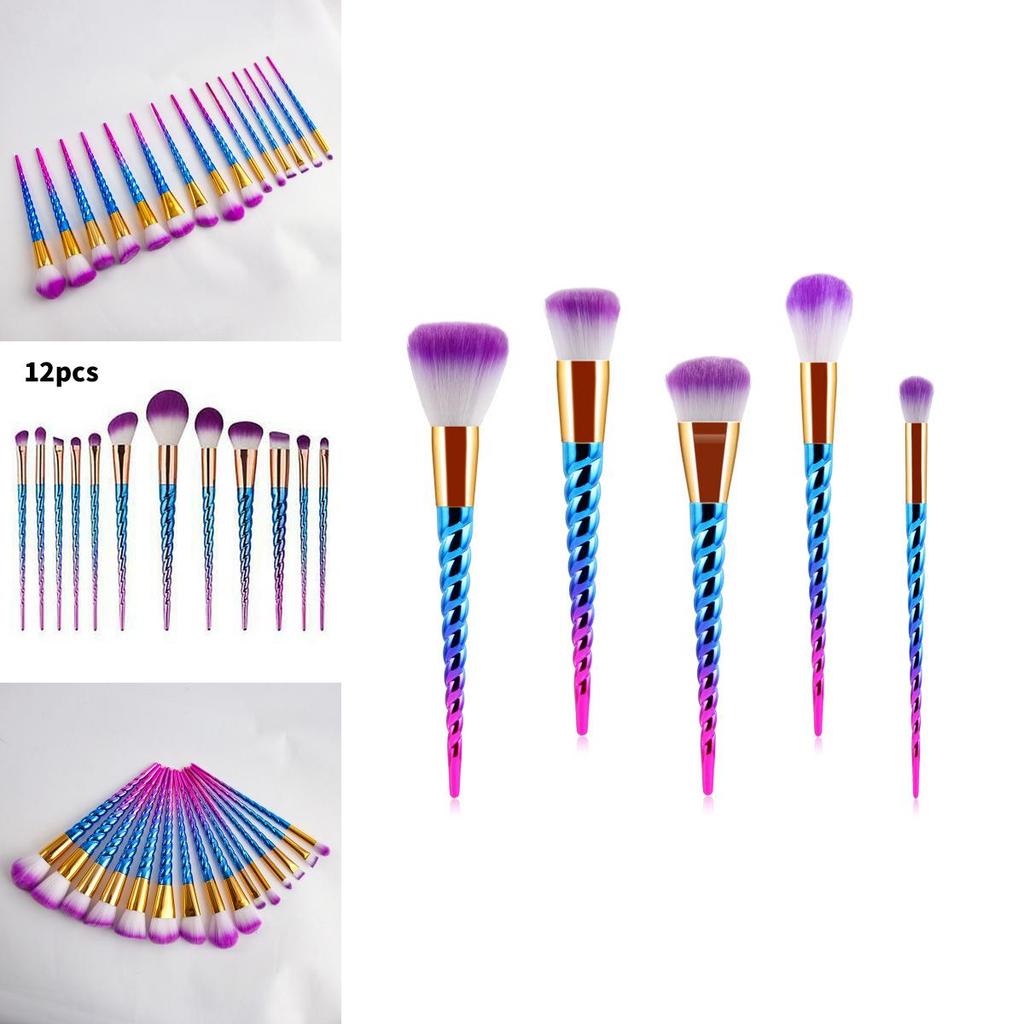 Mermaid Spiral Pattern 12 Piece Makeup Brush Set With Diamond Handles For Beauty Enthusiasts