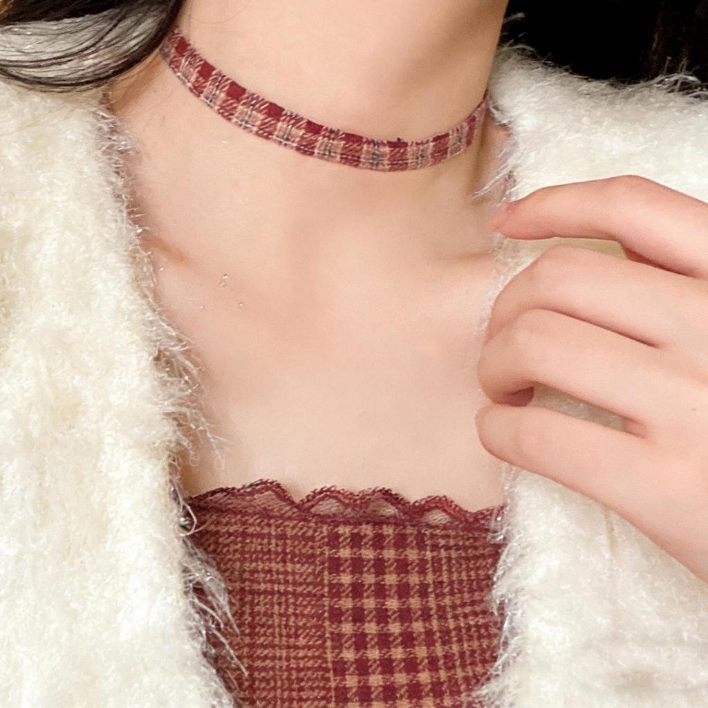 Wine Red Velvet Choker with Heart and Cross Pendant Necklace for Women