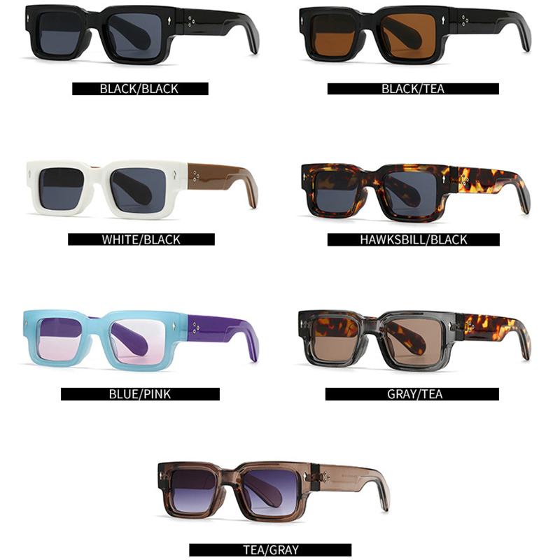 SO&EI Retro Nýty Pánské Čtvercové Punkové Sluneční Brýle Módní Značka Designové Stíny UV400 Dámské Trendy Dvoubarevné Sluneční Brýle