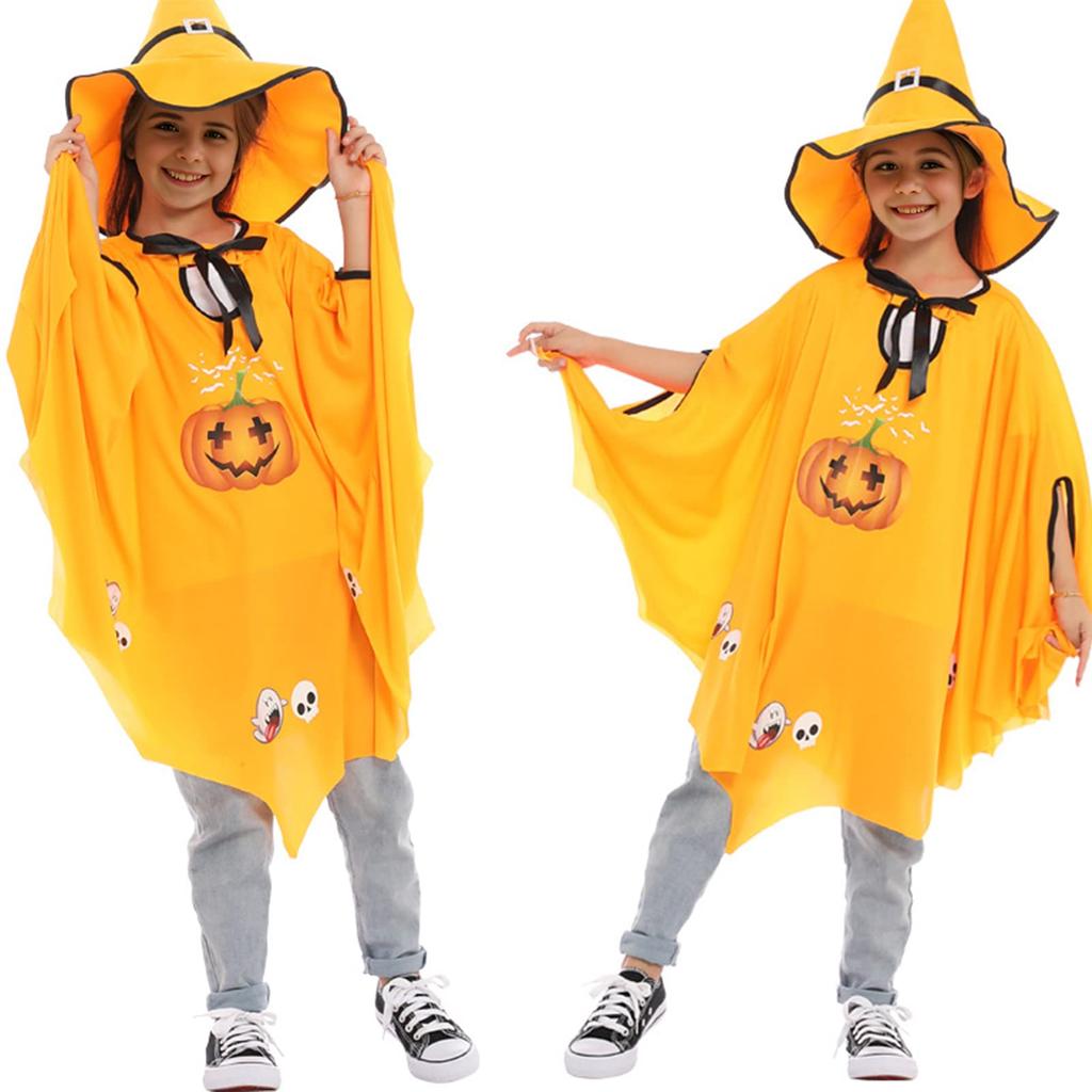 Angenster Halloween Ghost Cosplay Kids Pumpkin Costume, 4-Piece Set for Boys and Girls, Cute Pumpkin Costume for Kids, Events, Parties, Recitals,
