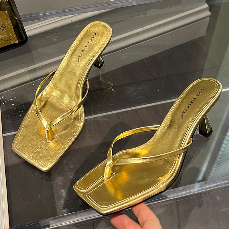 Fashion Luxury Heels Slides Shoes Golden Summer Women Flip Flops Pumps Fashion Sexy Ladies High Heels Sandals Slippers Female Shoes