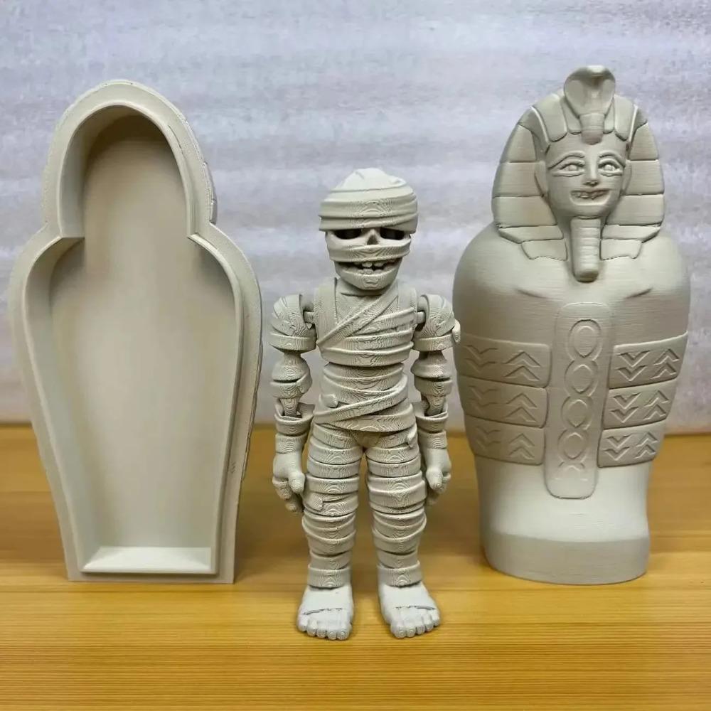 3D Printed Toy Model Mummy Decorative Gifts Egyptian Pharaoh Decorative Ornament Realistic Movable Mummy + Sphinx Set