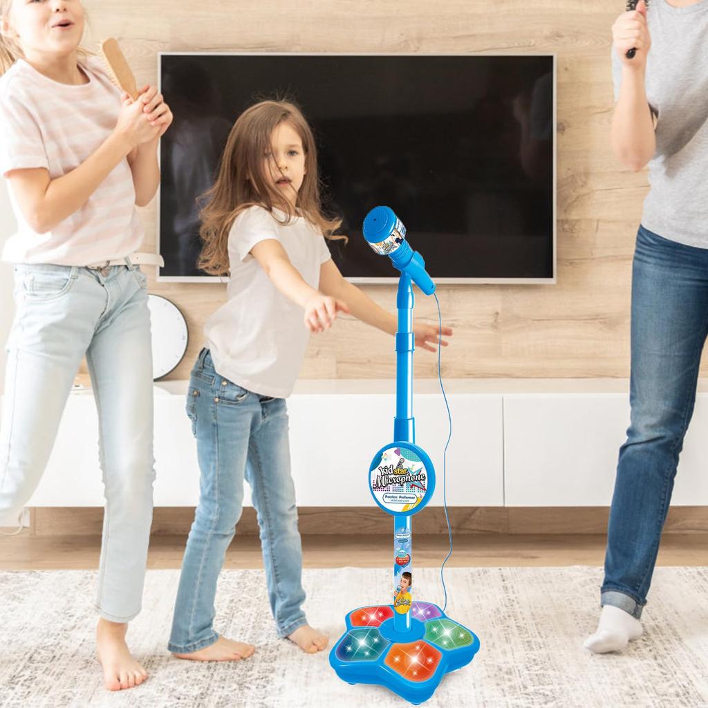 Kids Microphone With Light Stand Toy,Height-adjustable Microphone,Brain-Training Educational Toys Birthday Gift for Girl Boy