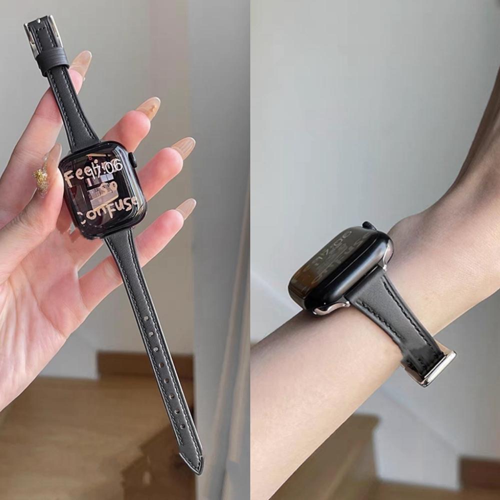 

Thin Leather loop metal link For Apple Watch band women Series Ultra 11/10/9/8/7/6 38mm 40mm 41mm 42mm 44mm 45mm 46mm Strap 38mm40mm41mm чёрный