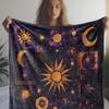 A Flannel Blanket Featuring a Patchwork Design of The Sun, Moon, And Stars, This Warm, Cozy, And Soft Blanket Is Perfect for Sofas, Beds, Cars, Office