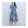 Women's Round Neck Short Sleeve Floral Print A-Line Midi Dress Casual Loose Summer Dress