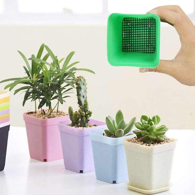 50 Pcs Flower Pot Hole Mesh Pad Square Bonsai Mesh Drainage Screens Bonsai Pot Bottom Grid Mat Drainage Meshs Hole Screen