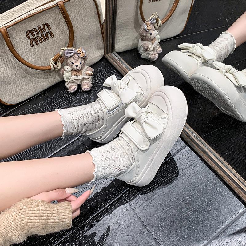 Platform white shoes women's spring 2025 new Velcro white casual shoes ugly cute big head shoes low top single shoes