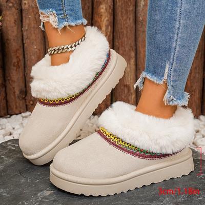 Women's Large Size Soft Sole Fur Mouth Winter Warm Fur One Snow Boots Padded Lined Ankle Boots Non-Slip Hiking Casual Sports Cotton Boots