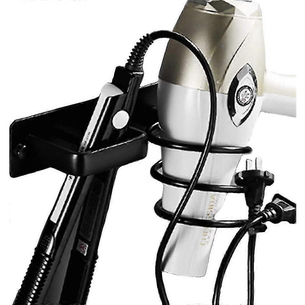 Hair Dryer Rack Black Aluminum Bathroom Hair Dryer Holder Kitchen Hanging Rack Beauty Care Tools Wall Mount Styling Organizer Storage Basket