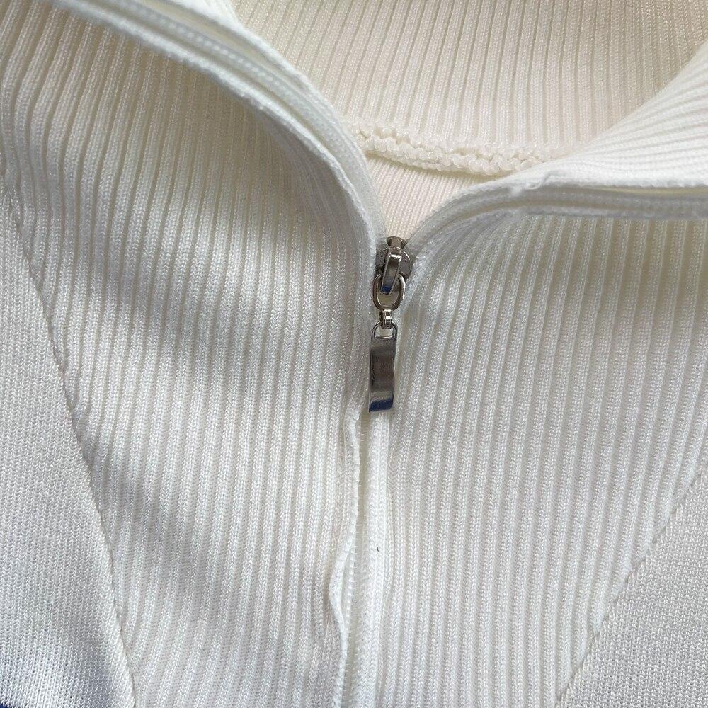 Modny garnitur damski na co dzień ze stójką i zamkiem błyskawicznym w paski, dzianinowy top dwuczęściowy zestaw z wysokim stanem, prostymi rurkami, długimi spodniami z szerokimi nogawkami