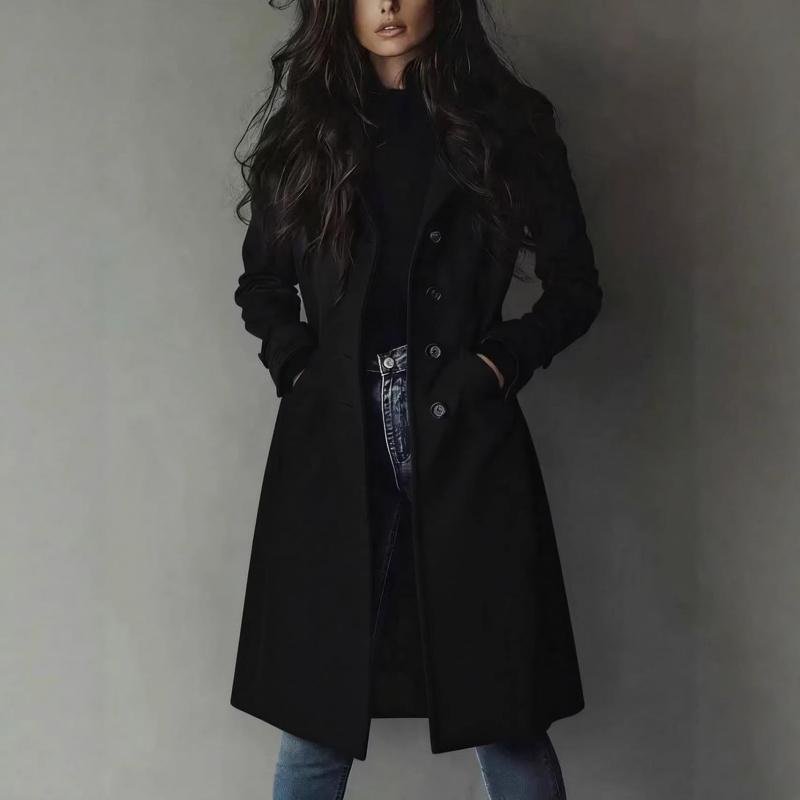 2026 High-Quality Women's Fall/Winter Coat with Turn-Down Collar and Suede Fabric, Long Trench Coat
