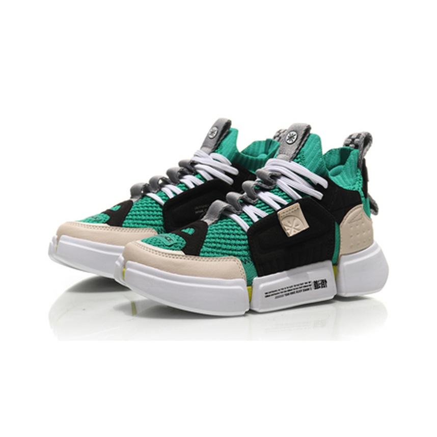 Li Ning Youth  Childrens Paris Fashion Week Trendy Casual Mid-Top Basketball Shoes Kids Sneakers Black Green YKBN048-5