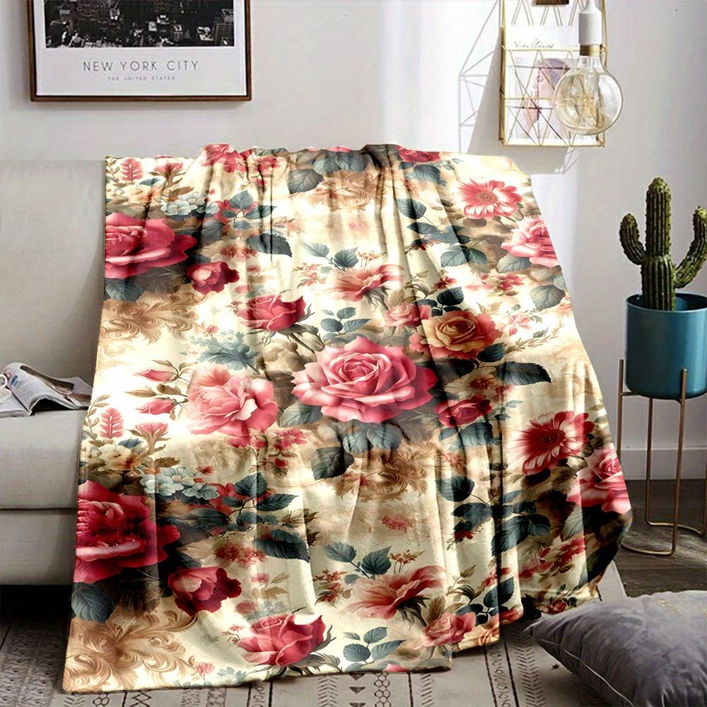[Soft Vintage Rose Blanket] Soft and High Quality Vintage Rose Floral Pattern Flannel Throw Blanket | Digital Print, Non-Woven P