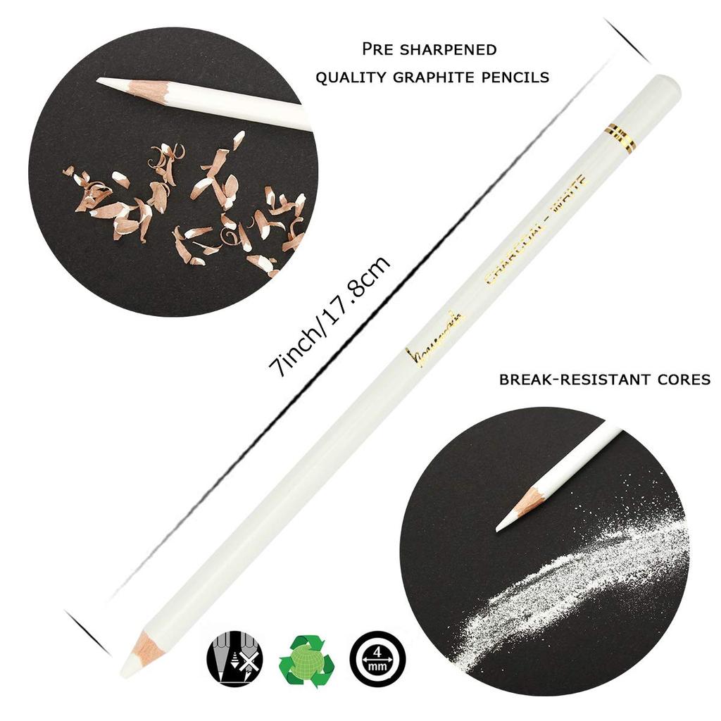 Brusarth Professional White Charcoal Pencil Set Set of 3 Sketch Highlight White Pencils for and Highlighting - Drawing, Sketching, Shading, Blending,