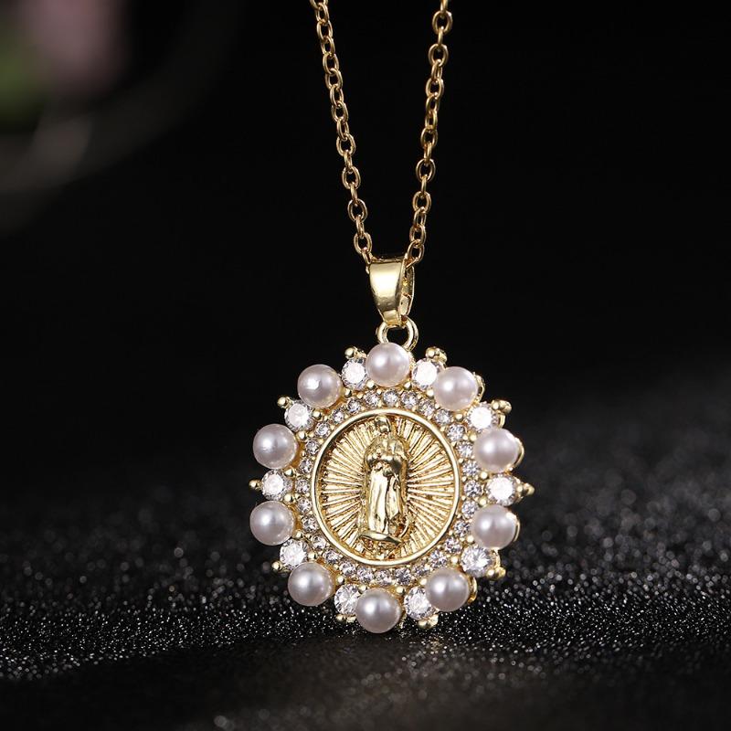 European and American Fashion Micro inlaid Color Zircon Pendant Women's Jewelry Virgin Mary Necklace