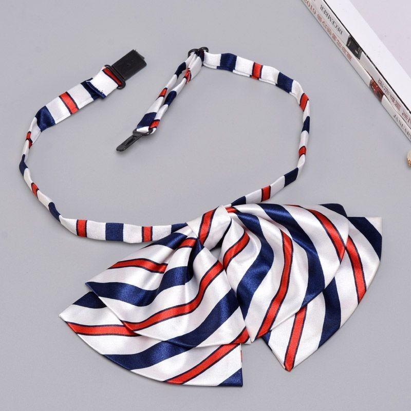 Business Attire Double Layer Bow Tie For Women With Polyester Material And Button Fastening