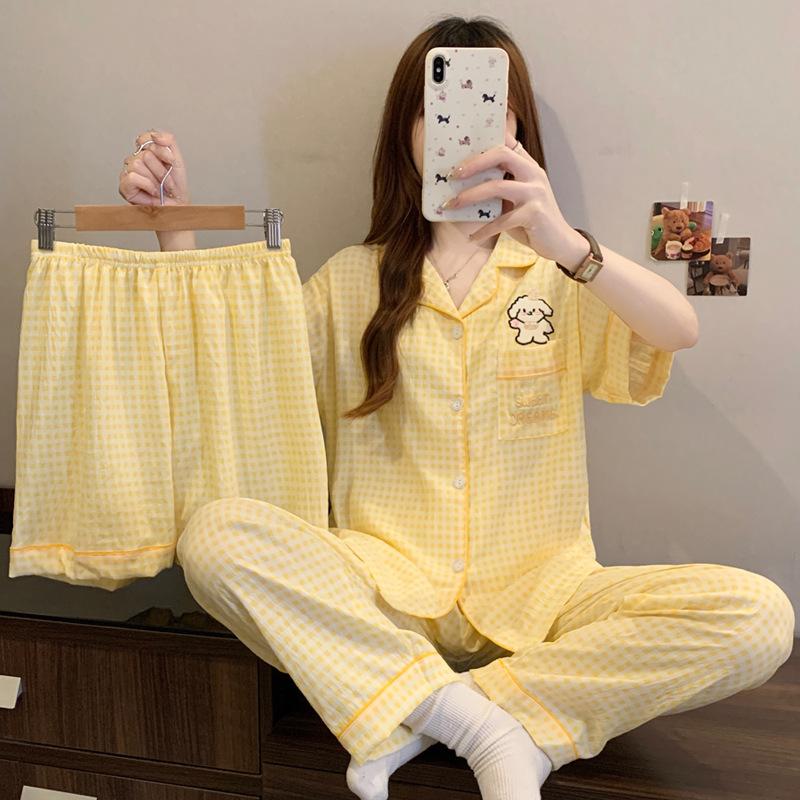 Cloud Cotton Three-Piece Summer Cute Fresh Puppy Short-Sleeved Loose Loungewear Can Be Worn Outside